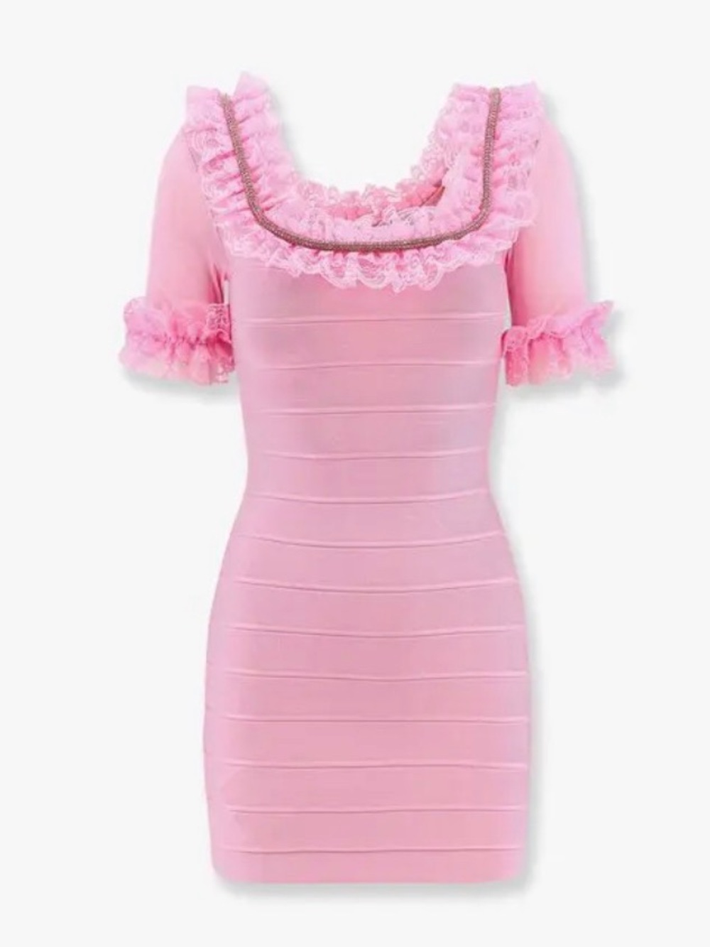 Self-Portrait Pink Ruffle-Trim Bandage Mini Dress